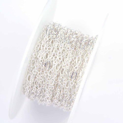 Silver Plated Chain #20: Small 2x4.5mm 3-and-1 Cable Chain (per 25-Foot Spool)