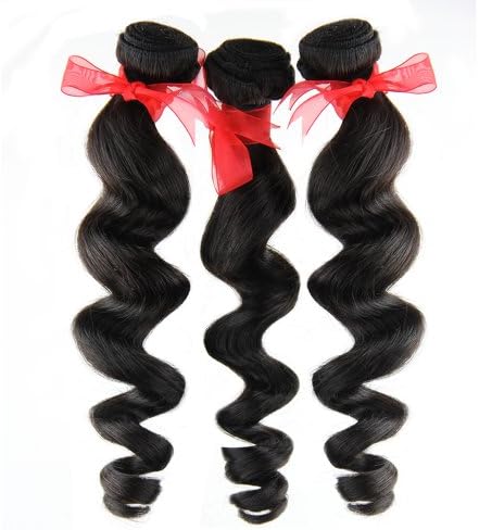 Eayon Hair® Peruvian Hair Extensions, Genuine 5a Virgin Remy Hair RAW Unprocessed, Natural Wavy Loose Wave, 3 Bundles/ Lot 300 Gram 10"- 28", Natural Black