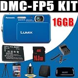 Panasonic Lumix DMC-FP5 14.1 MP Digital Camera with 4x Optical Image Stabilized Zoom (Blue) BCK7 Battery/Charger 16GB DavisMAX Bundle