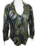 Boho Chic Tie Down Long Sleeves, Spread Collar, Button Front Fashion Top, Tapered Bottom - Geometric Stripes