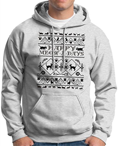Happy Meow a Days Ugly Christmas Sweater with Cats Hoodie Sweatshirt Large Ash