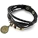 INBLUE Men,Women's Alloy Genuine Leather Bracelet Bangle Cuff Black Gold Tone Horoscope Zodiac Bead Adjustable