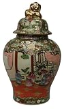 Chinese Rose Medallion mantle temple jar - 15"H, porcelain vase