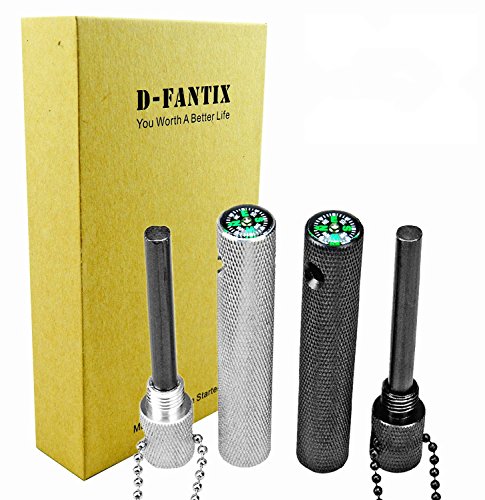 D-FantiX Magnesium Fire Starter Survival Kit with Compass and Long Chain Camping Equipment (Black)