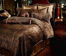 7pc Southern Textiles Manchester Gold Black Queen Bedding Bed in a Bag Comforter Set