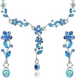 Capri Blue Flower Petal Rhinestone SWAROVSKI CRYSTALS Silver Necklace And Earring Jewelry Set