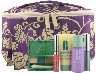 Clinique Travel Set Purple Floral Bag 6 Piece Set