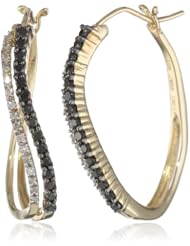 10K Yellow Gold Black and White Diamond Curve Shape Hoop Earrings (1/2 cttw, I-J Color, I2-I3 Clarity)
