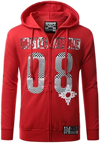 HUSTLEAVENUE Mens Hipster Hip Hop 08 Zip-Up Hoodie Jacket RED SMALL