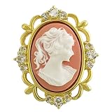 14 Karat Gold Over Sterling Silver White Topaz Lady Cameo Brooch