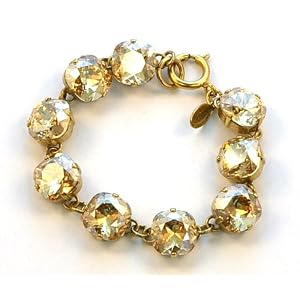 14k Gold Plated Link Bracelet with Champagne Swaroski Crystals By Catherine... by