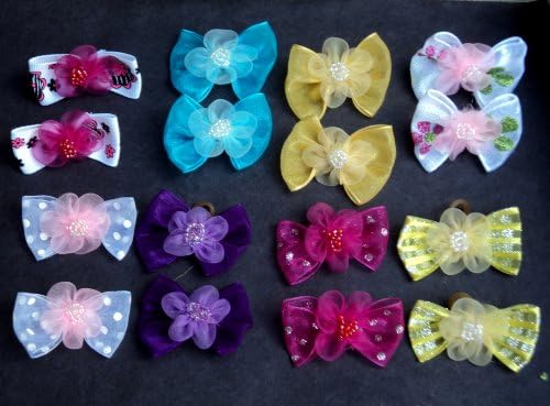 30 Dog Hair Bows 2 inch size - 3D with Shiffon Flower & Beads - Excellent for Girl Doggies!!!-handmade for Grooming