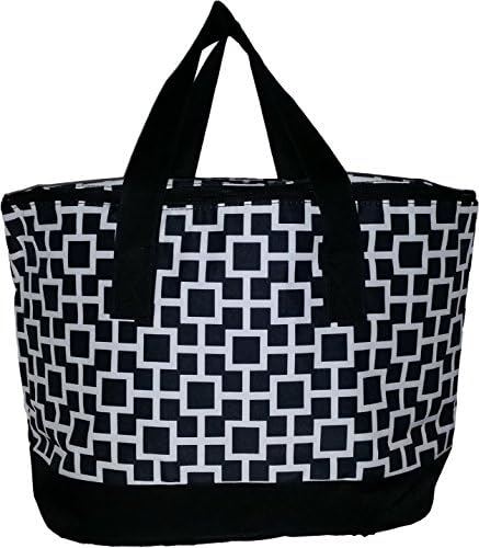 XL Reusable Collapsible Insulated Thermal Cooler Bag Shopper Tote Hot/Cold (Black and White Squares)
