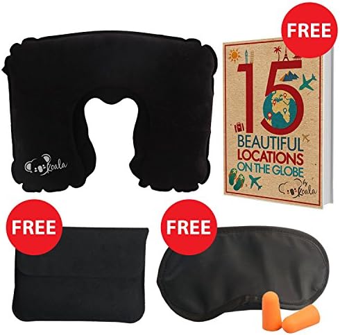 Travel Pillow - Travel Inflatable Pillow with Eye Mask, Ear Plugs, Storage Pouch and E Book - Flight Travel Kit - Comfortable Sleep- 100% Cotton and Eco Friendly by The Koala Brand