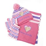 Childrens/Kids Girls Forever Friends Winter Hat, Gloves, Scarf Set (Pink Striped)