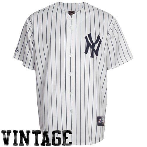 Men's New York Yankees Cooperstown Collection Replica Baseball Jersey, Pinstripes Blue,L