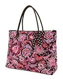Large Quilted Flower Paisley Tote Bag - Pink (18x14.5x7)