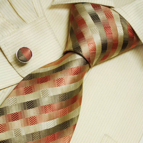 Orange pattern mens ties lot gift idea checkers formalwear silk necktie cuff links set 5081
