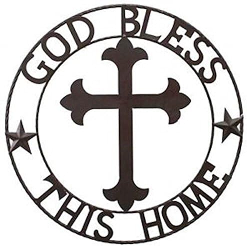 24" God Bless This Home Metal Sign With Celtic Cross Center