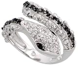 Sterling Silver Snake Ring w/ Black & White CZ Stones, 1/2 (12mm) wide
