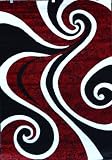 0327 Red Black Swirl White Area Rug Carpet 5x7 Modern Abstract