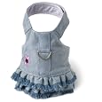 Doggles Dog Harness Dress with Jean Fringe, Blue, Extra Small