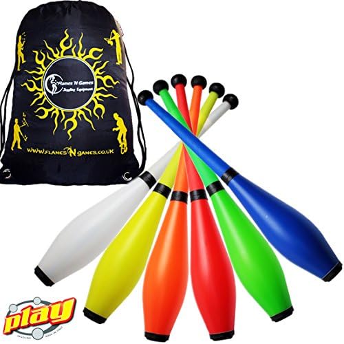 3x Play PX3 SIRIUS Flouro Pirouette Pro Juggling Clubs Set of 3 + Flames N Games Travel Bag! Fluorescent Training Juggling Club Set For Beginners &amp; Advanced Jugglers! (Red)