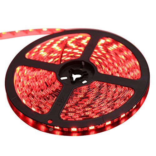 XKTTSUEERCRR 16.4ft/5M, Black PCB 5050 SMD 300LED/Roll, Red Color, Waterproof(IP65) Flexible Strip Light, DC 12V For Outdoors/ Indoors/ Car/ Truck/ Mall/ Booth/ Stage/ House Celebration Decoration + DC Connector (Power Supply Not Included)