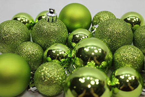 20 Holiday Time Mini Shatterproof Satin Shiny and Glitter Finish Bulb Christmas Ornaments (Green)