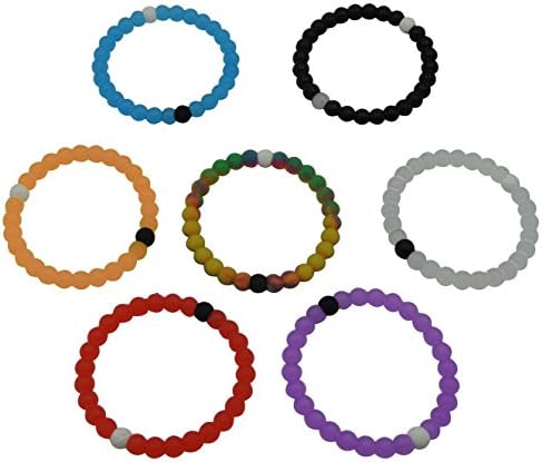 7 PCS Novelty Charm Colorful Small Round Silicone Beaded Bracelet Bangles (Clear &amp; Blue &amp; Red &amp; Purple &amp; Orange &amp; Black &amp; Neon, Medium)