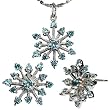 Sparkling Aquamarine Cubic Zirconia Snowflake Platinum Overlay Sterling Silver Pendant Necklace and Stud Earrings Set