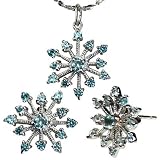 Sparkling Aquamarine Cubic Zirconia Snowflake Platinum Overlay Sterling Silver Pendant Necklace and Stud Earrings Set