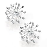 Starburst Diamante Xtal Pierced Fashion Earrings Silverby Minerva Collection