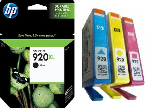 Genuine HP 920XL Black + 920 Regular Capacity Cyan, Magenta, Yellow