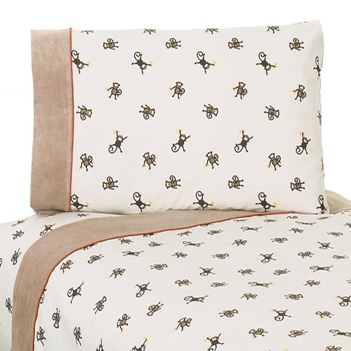 3pc Twin Sheet Set for Monkey Bedding Collection by Sweet Jojo Designs