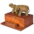 Carved Teak Wood Asian Elephants Desktop Pen & Card Holder