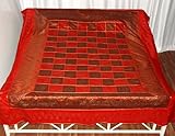 Vintage Beautiful Golden Hand Block Print Silk Bedspread Bed Sheet Bedsprea ....