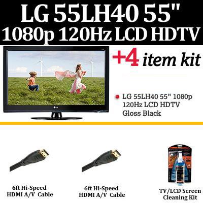 Brand New LG 55LH40 55 1080p LCD HDTV - Gloss Black With Essential LG Kit Includes 2 Pack Of HDMI Cables + LCD Screen Cleaner