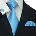 Landisun 542 Light Blue Solids Mens Silk Tie Set: Tie+Hanky+Cufflinks Exclusive