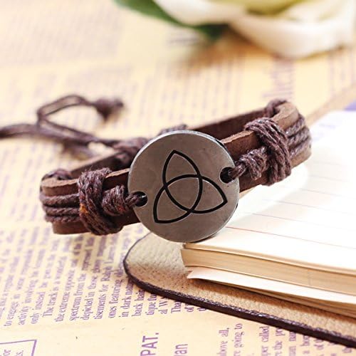 Nice Buckeye Vintage geometric figure Engraved Leather Adjustable Length Wrap Bracelet