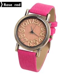 Ladys 504 PU Leather Strap Round Case Quartz Wristwatch Timepiece - Rose Red