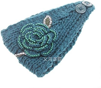 Sunko Winter Hats Womens Loose Knit Headband W/Knit Flower and Jewel
