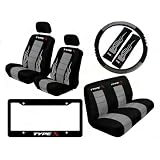 10 Piece Type X Auto Interior Racing Set - Universal Fit Low Back Bucket Seat Covers... 