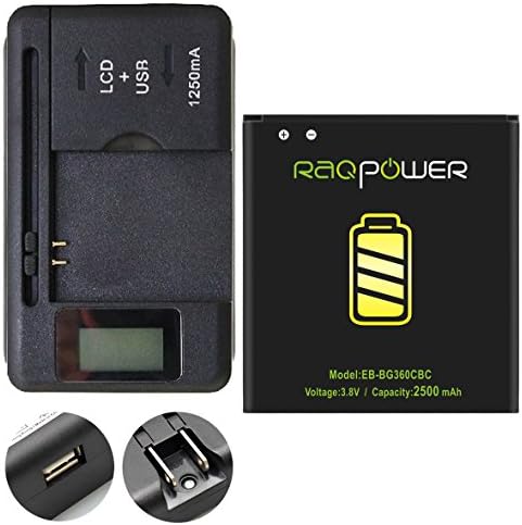 RAQPower 2500 mAh EB-BG360CBC High Capacity Replacement Battery For Samsung Galaxy Core Prime SM-G360 + Universal Charger USB Port LED Indicator