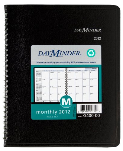 DayMinder Recycled Monthly Planner, 6 x 9 Inches, Black, 2012 (G400-00)