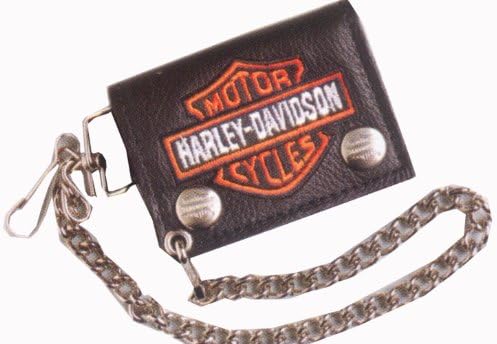 Harley-Davidson Boys Trifold Embroidered Orange B&S Black Leather Wallet