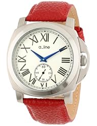 a_line Womens AL-80007-02-D-RD Pyar Silver Textured Dial Red Leather Watch