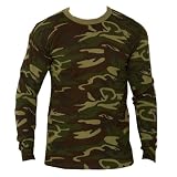 Camouflage Cammo Green Brown Novelty Print Unisex Thermal tee tshirt long sleeved, thermal knit, Fun color and pattern, lightweight. 6 adult sizes