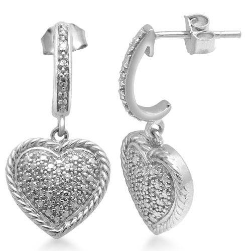 Sterling Silver Heart Earrings (1/5 cttw, I-J Color, I3 Clarity)