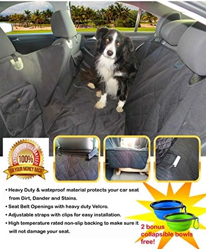 Deluxe Waterproof Dog Seat Cover, Premium Quality, Extra Durable, with Non Slip Backing. The Best Dog Seat Covers for Cars, Trucks and SUVs! Includes 2 Bonus Dog Dishes! (58" X 60", Black)